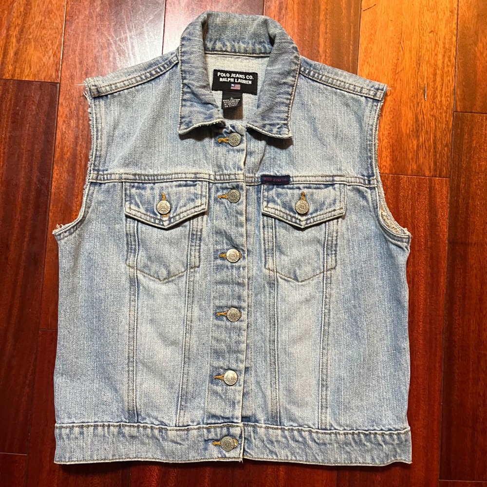 Ralph Lauren Denim Vest Womens S Light Wash Harley Skull Polo Jeans Co